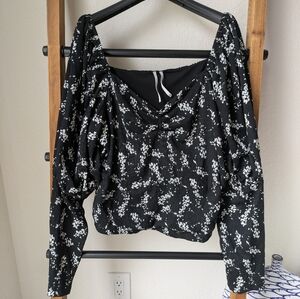 Anthropologie Women's Black Floral Women's Blouse Top - Estimated Size XL